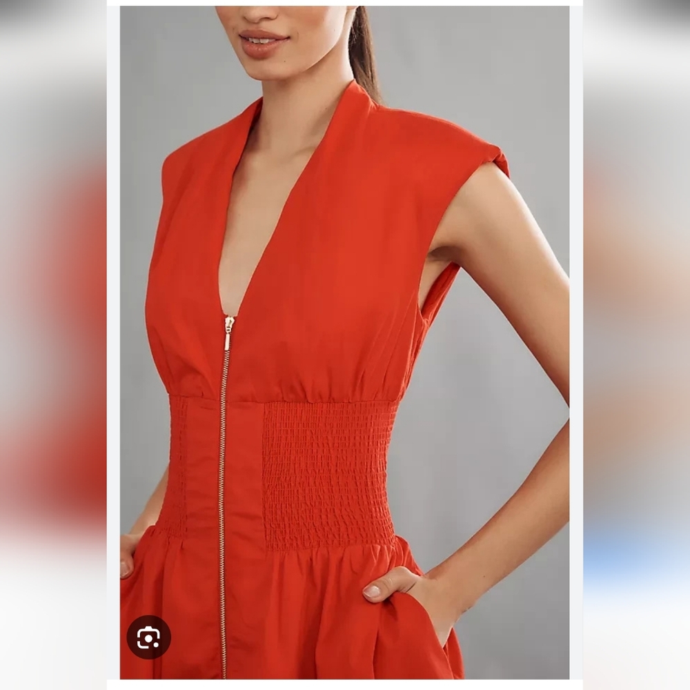 NWOT Anthropologie Red Cap-Sleeve Midi Dress with Pockets Shell 100% Cotton - Picture 3 of 9